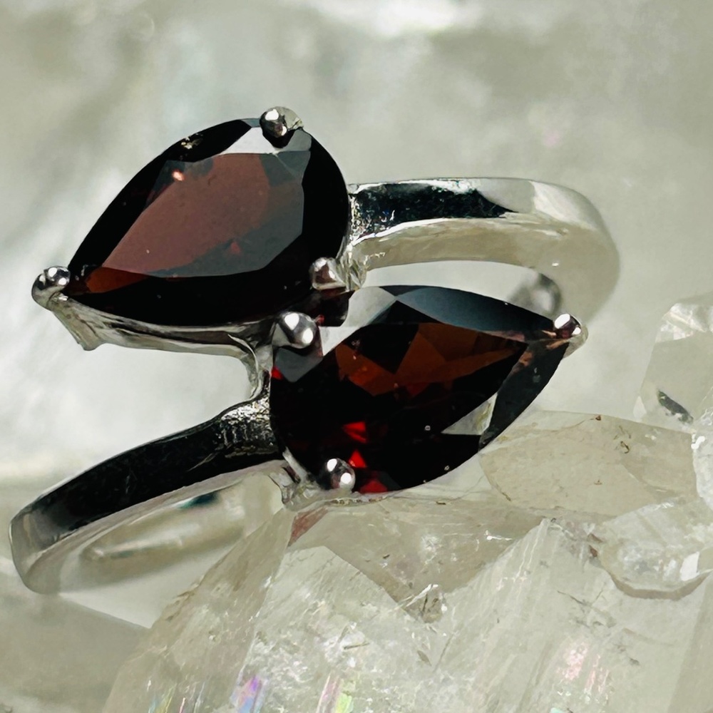 Double pear Garnet ring set in sterling silver
